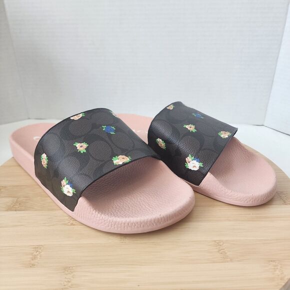 Coach ULI Flora Slides Womens Sz 9B Monogram Signature C7675 Coated Canvas 2021 - Picture 8 of 14